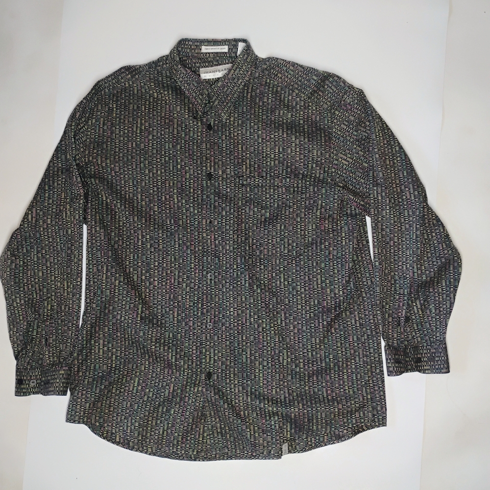 Jhane Barnes Black Multicolor Micro-Print Button-Down Shirt Size Large Rainbow